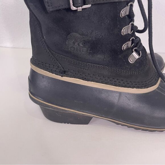 Sorel Black Leather Mid Calf Lace Up Winter Boots - Picture 5 of 10